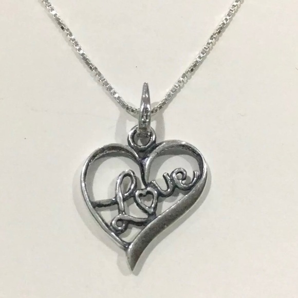 Sterling Silver Heart with Love Inside Necklace - Picture 3 of 4